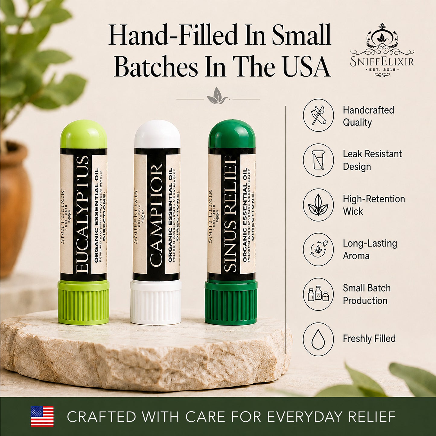 SniffElixir - Breathe Free - Essential Oil Nasal Inhaler - (3 Pack)