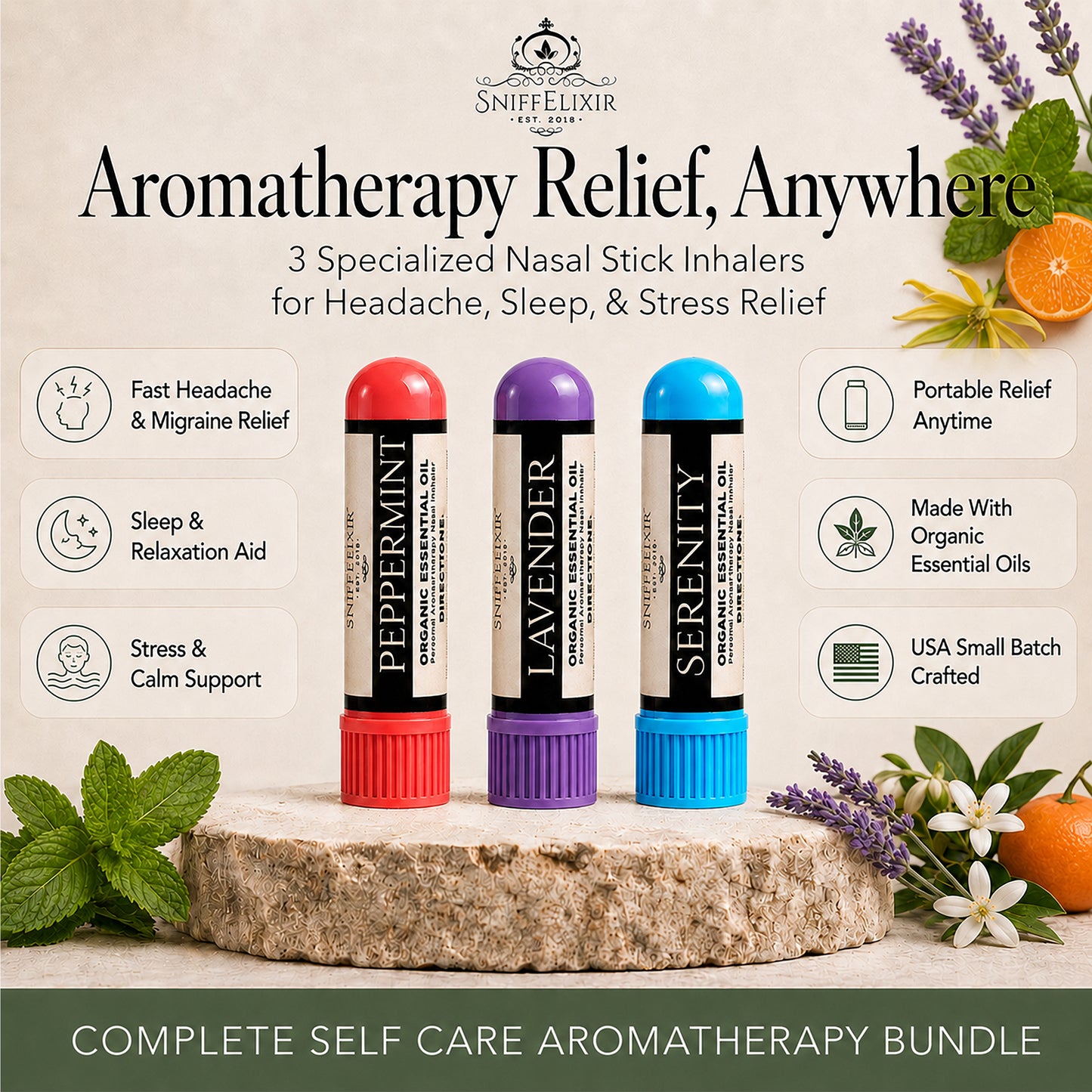 SniffElixir - Self Care - Essential Oil Nasal Inhaler - (3 Pack)